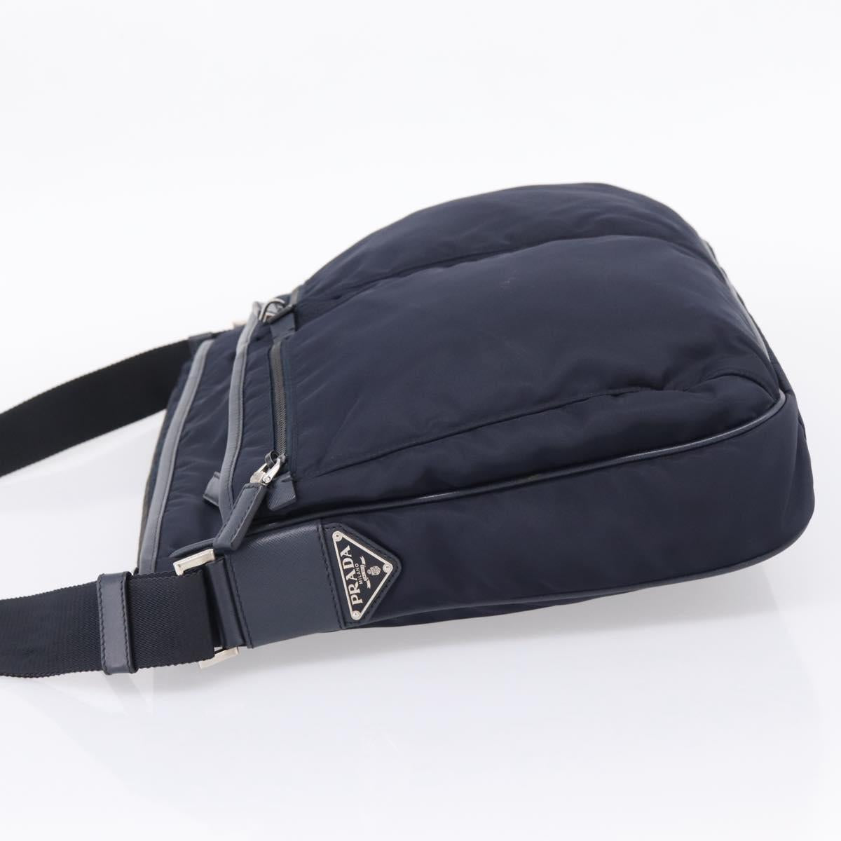 PRADA Shoulder Bag Nylon Navy Silver Auth ka6668A
