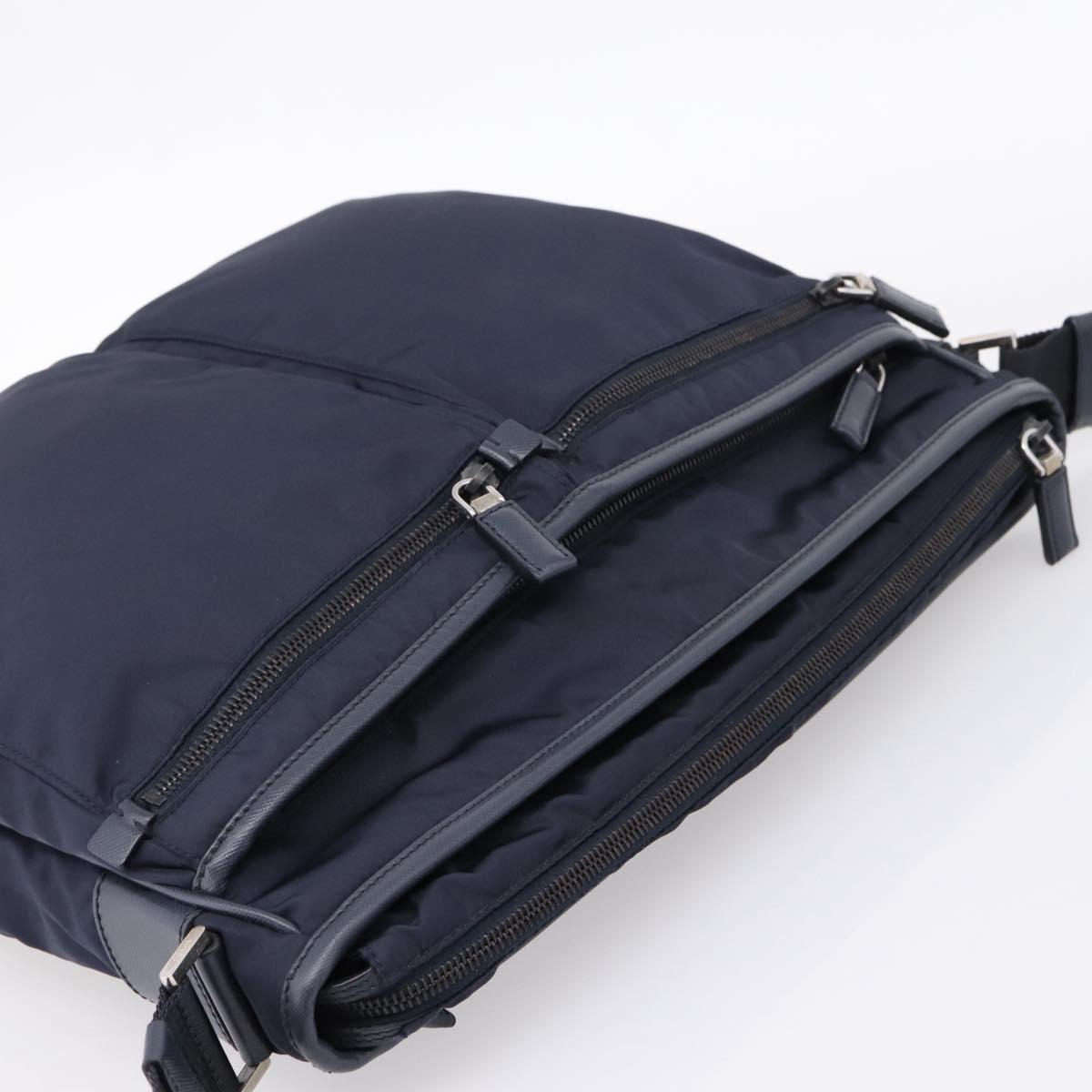 PRADA Shoulder Bag Nylon Navy Silver Auth ka6668A