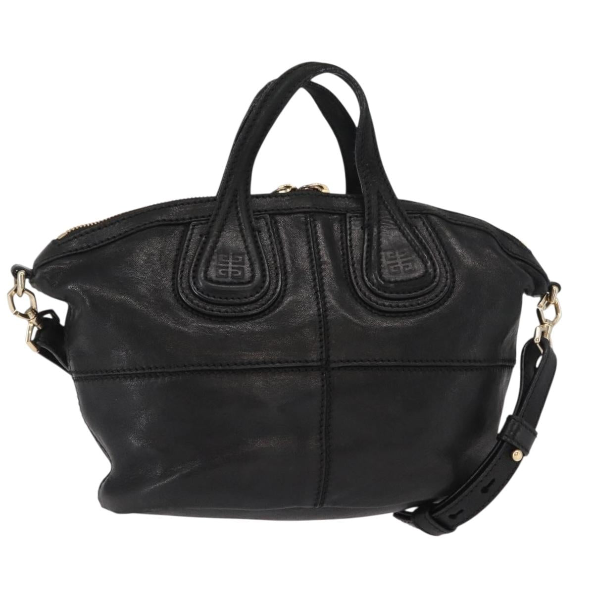GIVENCHY Hand Bag Leather 2way Black Gold Auth ka667