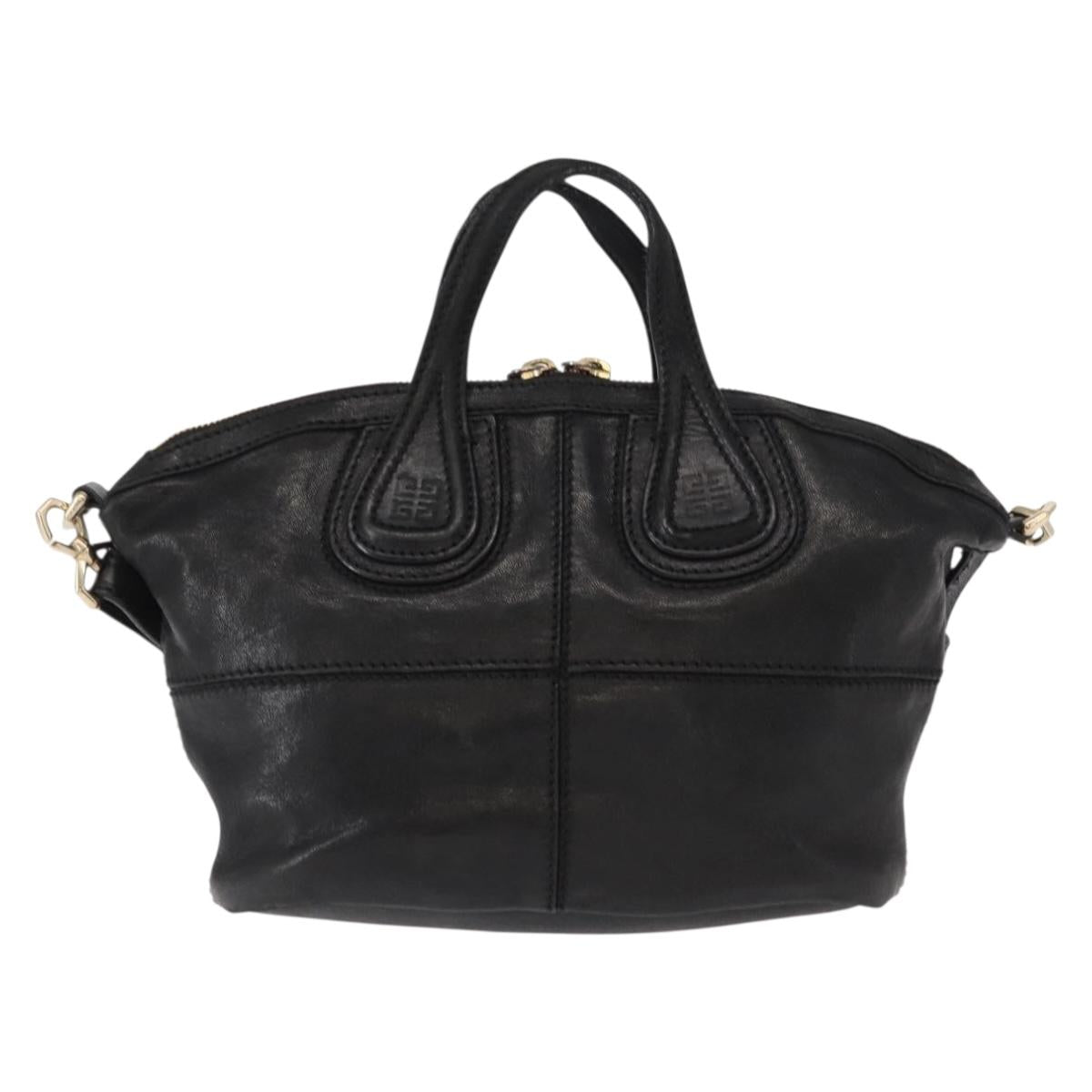 GIVENCHY Hand Bag Leather 2way Black Gold Auth ka667