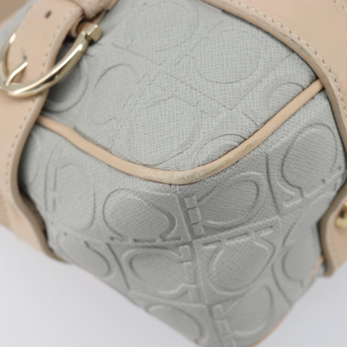 Salvatore Ferragamo Gancini Shoulder Bag PVC Leather Light Blue Gold Auth ka6670