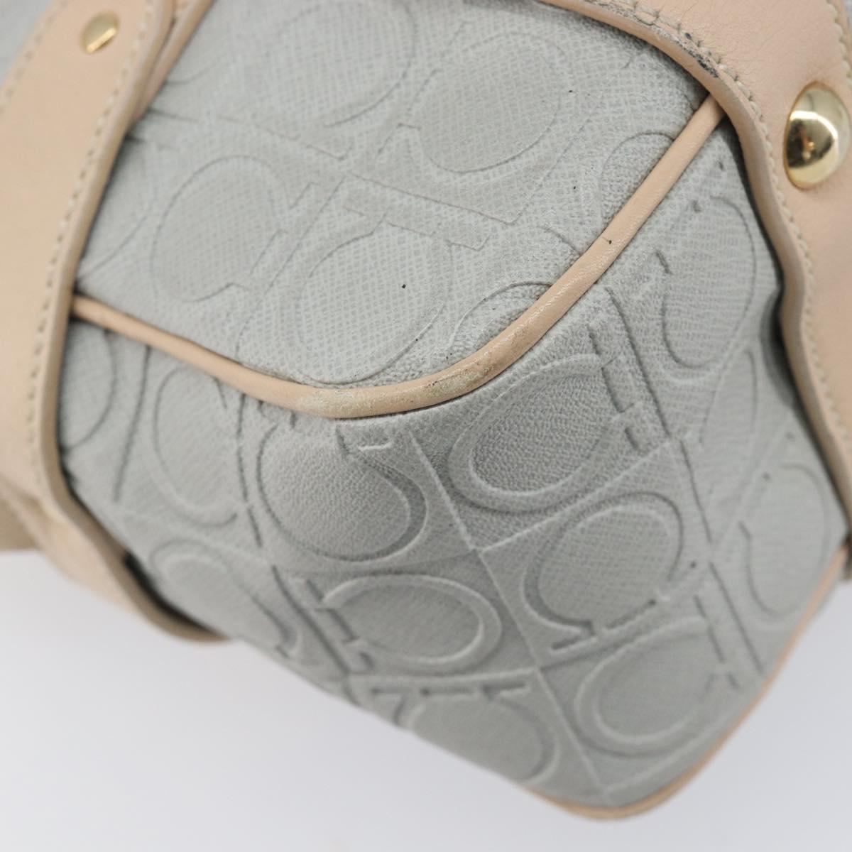 Salvatore Ferragamo Gancini Shoulder Bag PVC Leather Light Blue Gold Auth ka6670