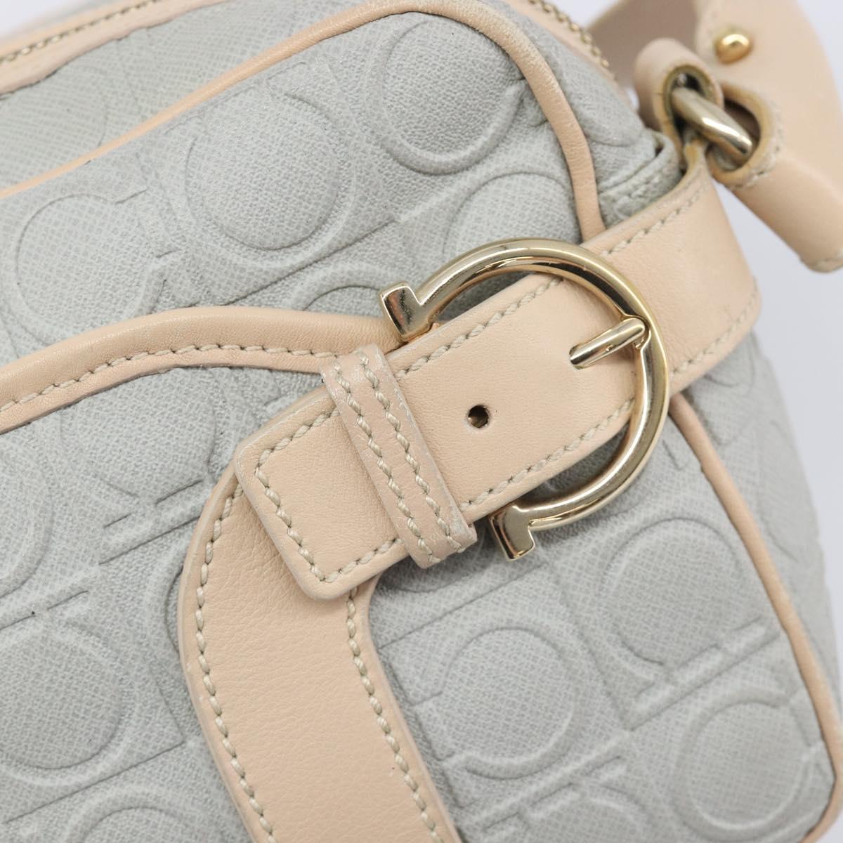 Salvatore Ferragamo Gancini Shoulder Bag PVC Leather Light Blue Gold Auth ka6670