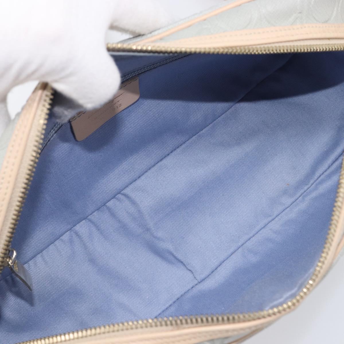 Salvatore Ferragamo Gancini Shoulder Bag PVC Leather Light Blue Gold Auth ka6670