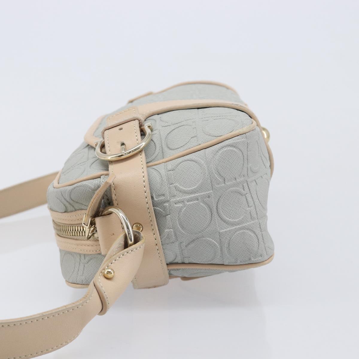 Salvatore Ferragamo Gancini Shoulder Bag PVC Leather Light Blue Gold Auth ka6670