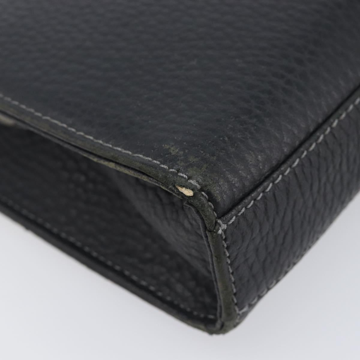 Burberrys Clutch Bag Leather Black Silver Auth ka6672