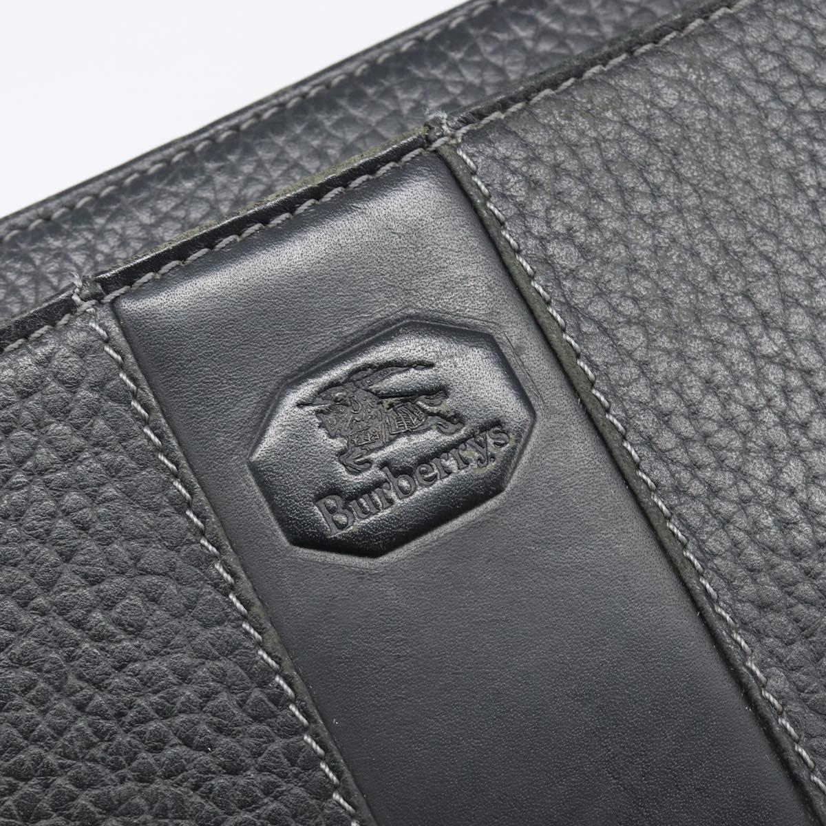 Burberrys Clutch Bag Leather Black Silver Auth ka6672