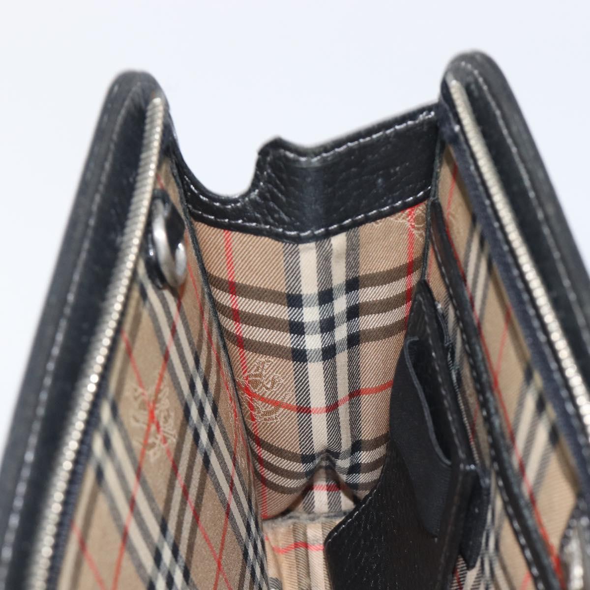 Burberrys Clutch Bag Leather Black Silver Auth ka6672