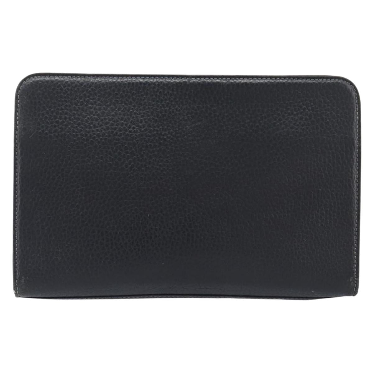 Burberrys Clutch Bag Leather Black Silver Auth ka6672