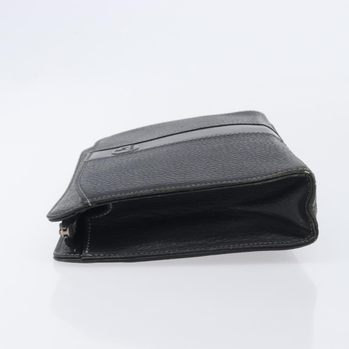 Burberrys Clutch Bag Leather Black Silver Auth ka6672