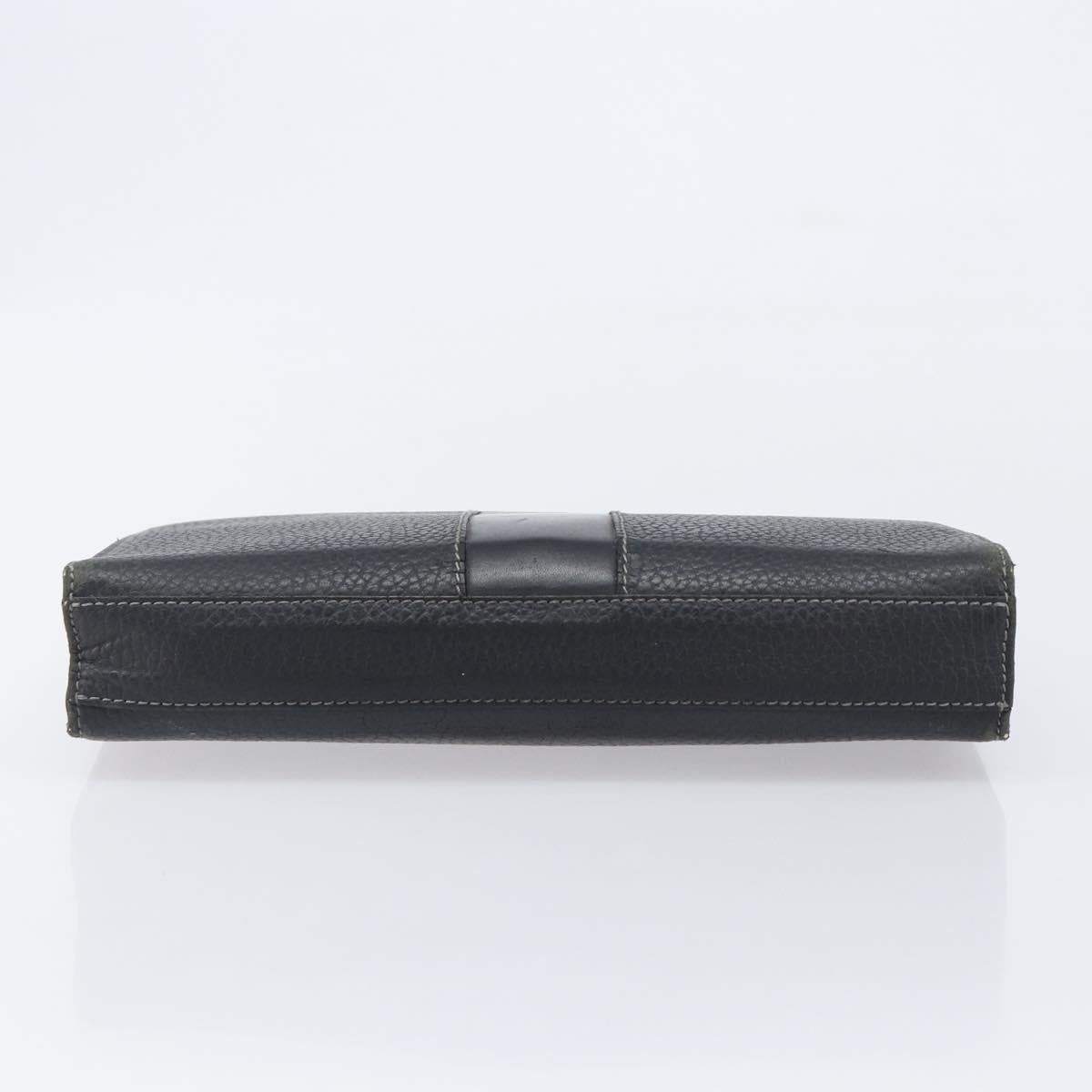 Burberrys Clutch Bag Leather Black Silver Auth ka6672
