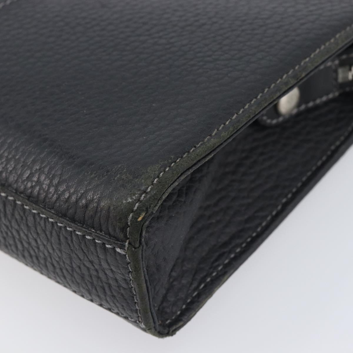 Burberrys Clutch Bag Leather Black Silver Auth ka6672