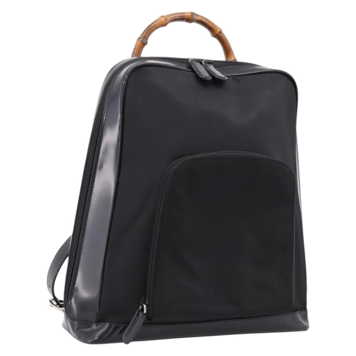GUCCI Bamboo Shoulder Bag Nylon Black 003 2058 0059 5 Auth ka6673