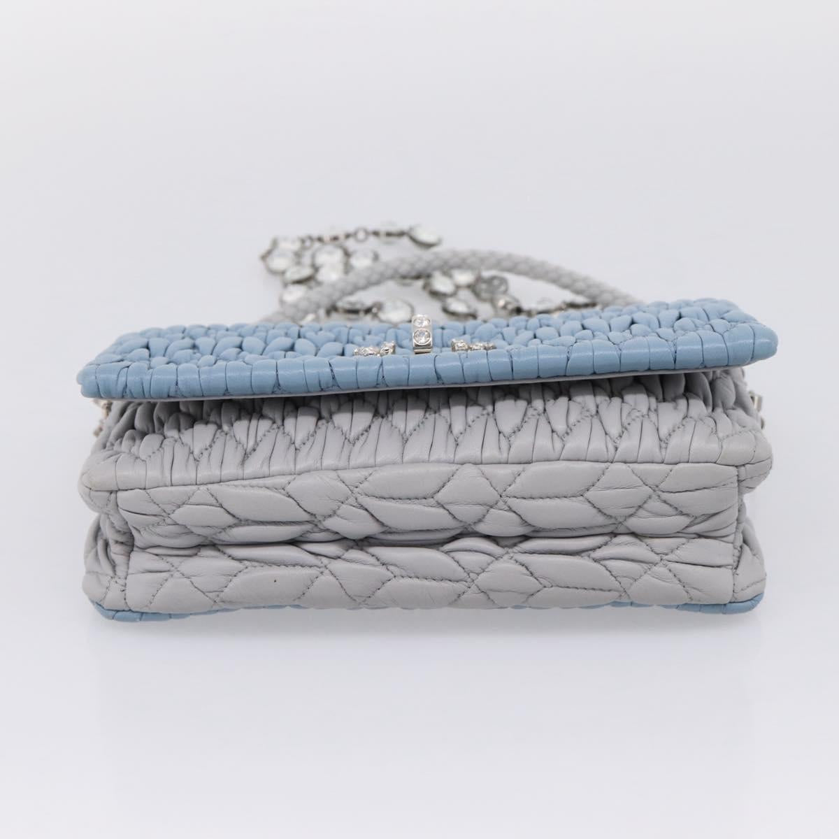 Miu Miu Matelasse Shoulder Bag Leather Light Blue Silver Auth ka6674M