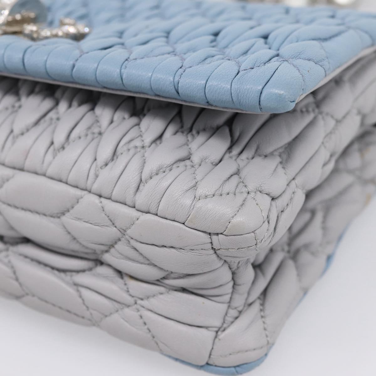 Miu Miu Matelasse Shoulder Bag Leather Light Blue Silver Auth ka6674M
