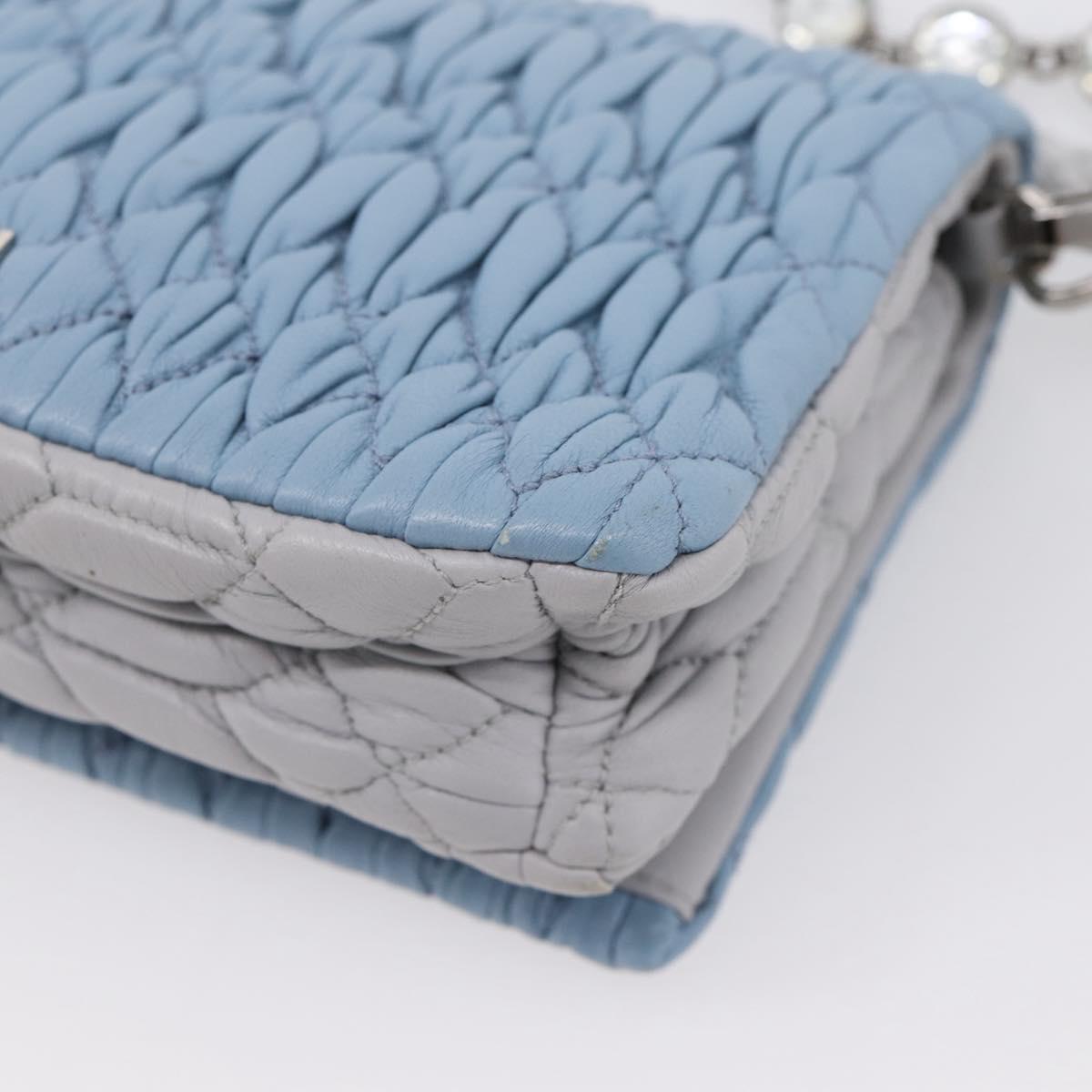 Miu Miu Matelasse Shoulder Bag Leather Light Blue Silver Auth ka6674M