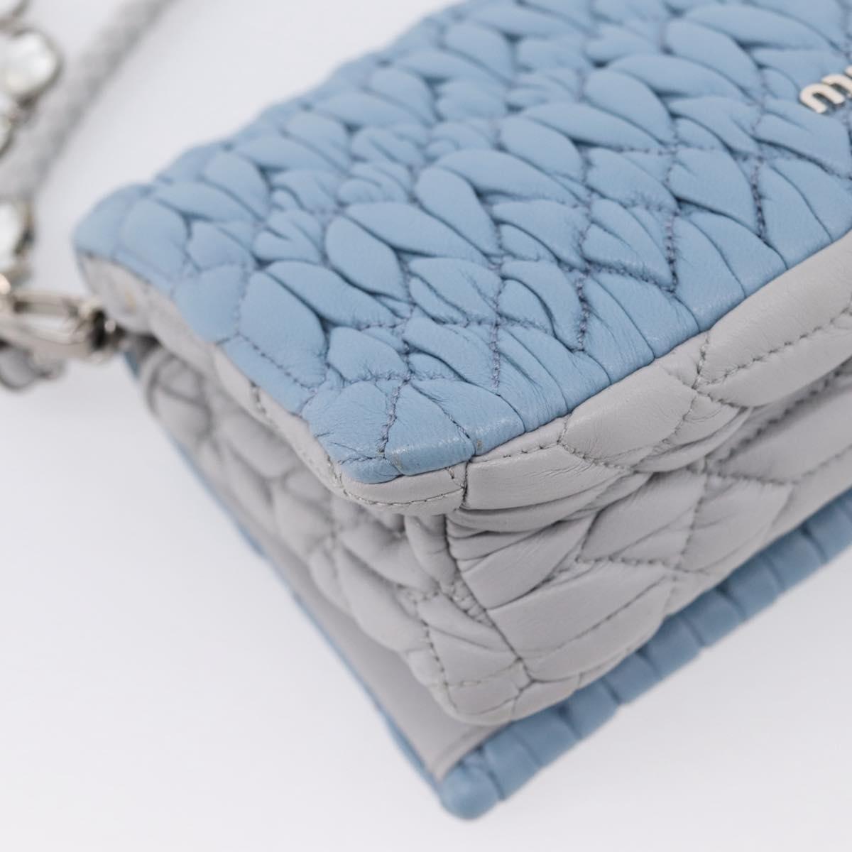 Miu Miu Matelasse Shoulder Bag Leather Light Blue Silver Auth ka6674M