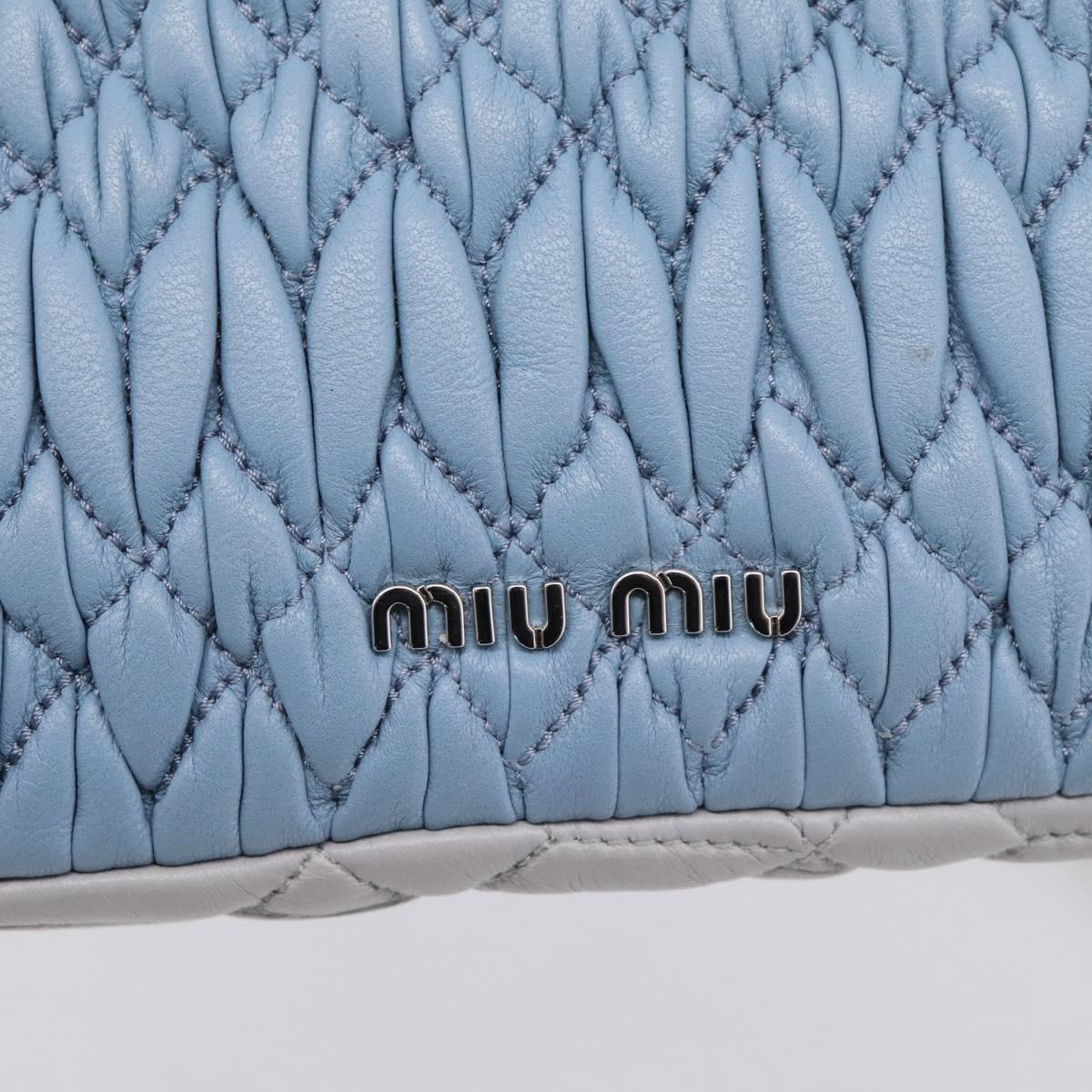 Miu Miu Matelasse Shoulder Bag Leather Light Blue Silver Auth ka6674M