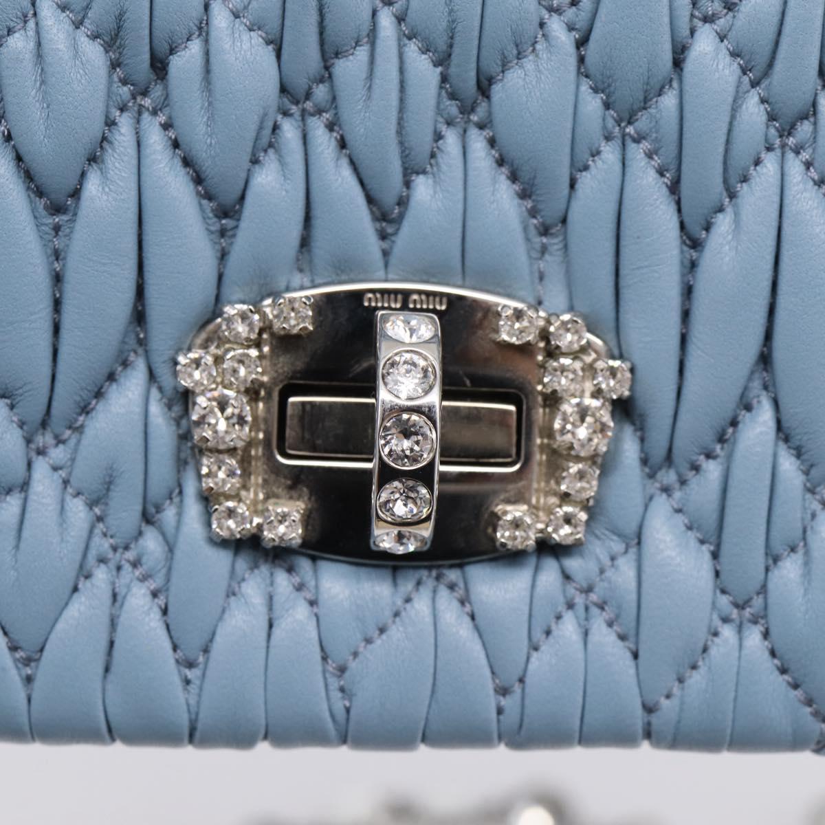 Miu Miu Matelasse Shoulder Bag Leather Light Blue Silver Auth ka6674M