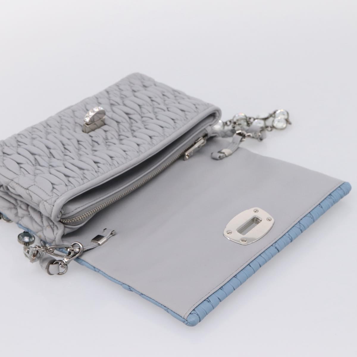 Miu Miu Matelasse Shoulder Bag Leather Light Blue Silver Auth ka6674M