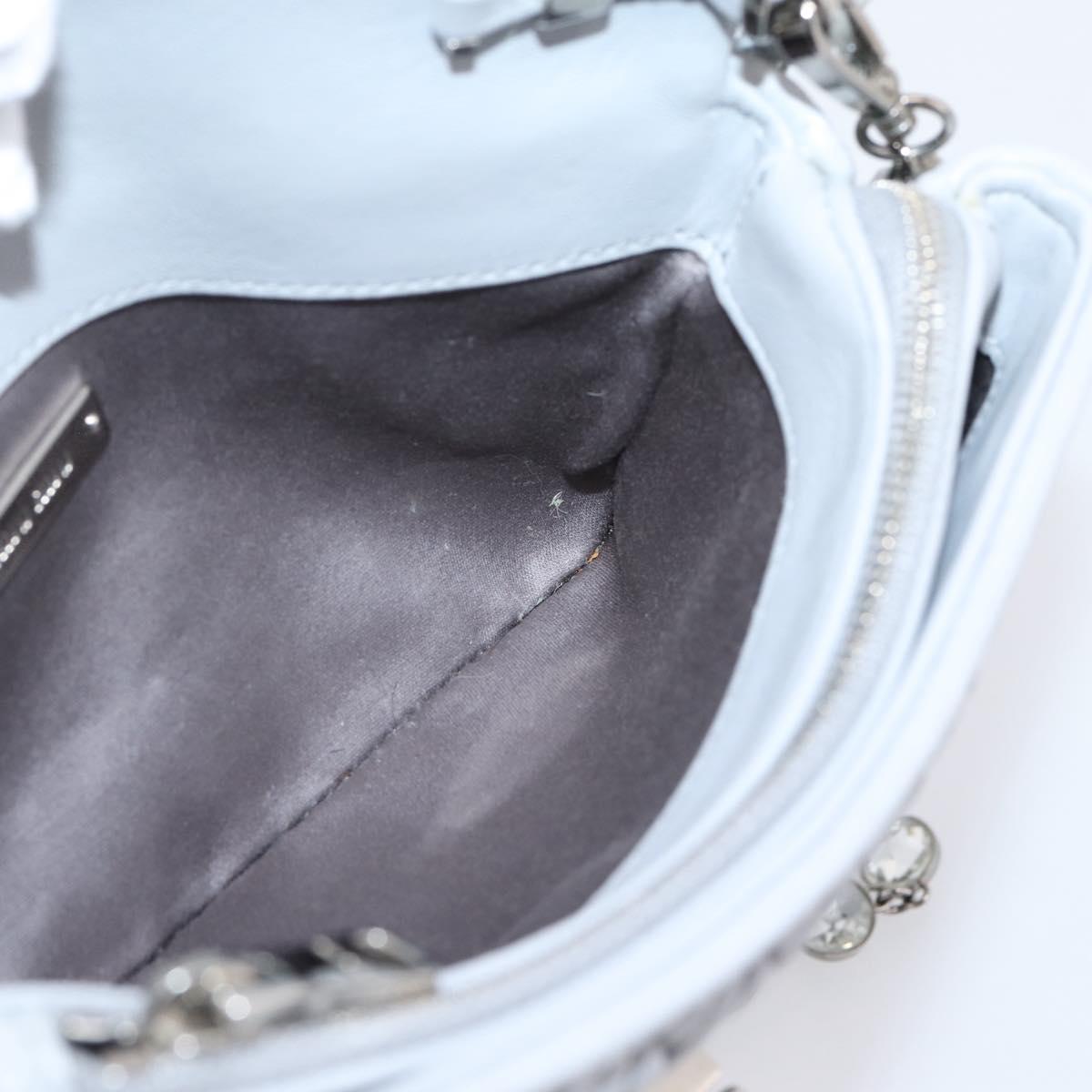 Miu Miu Matelasse Shoulder Bag Leather Light Blue Silver Auth ka6674M