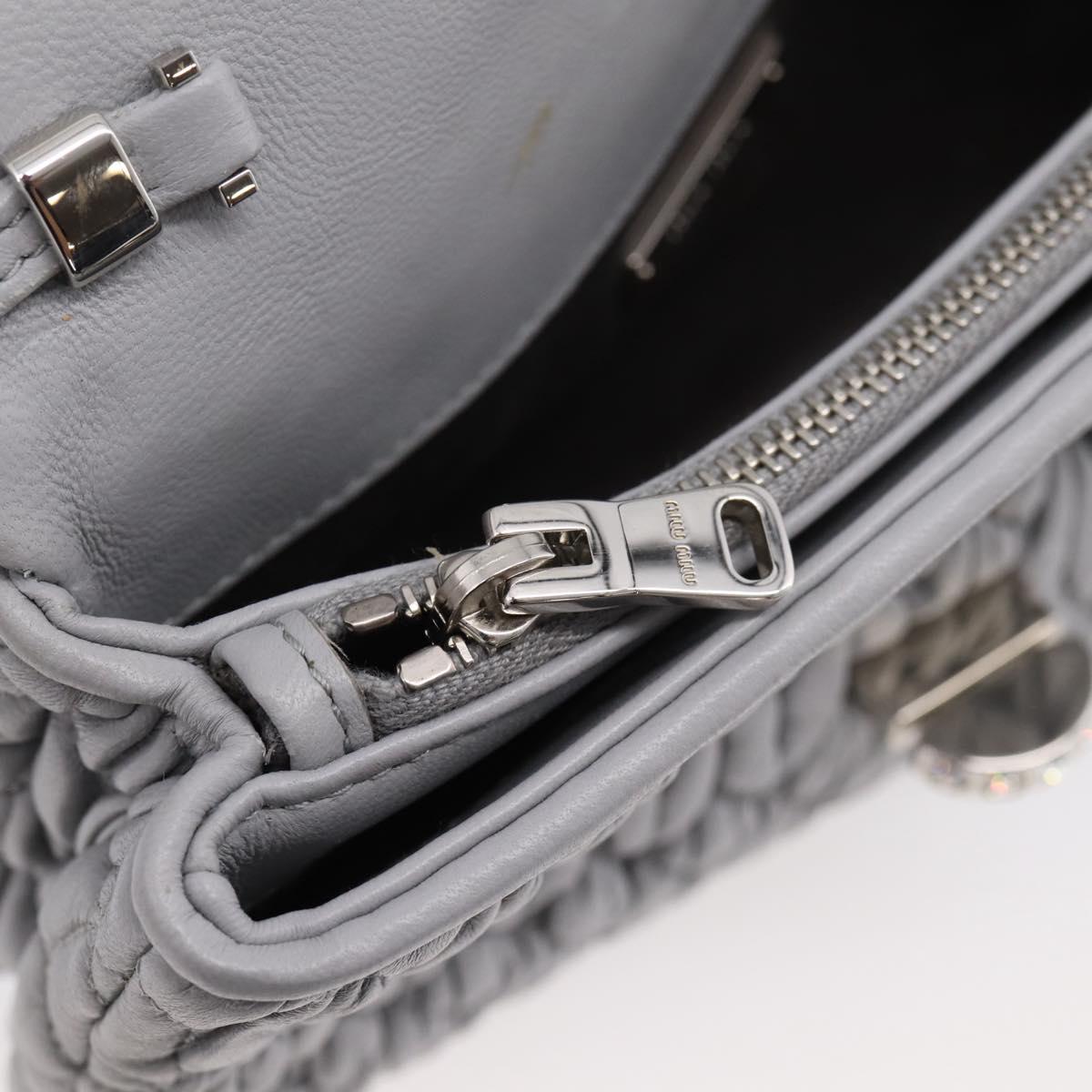 Miu Miu Matelasse Shoulder Bag Leather Light Blue Silver Auth ka6674M
