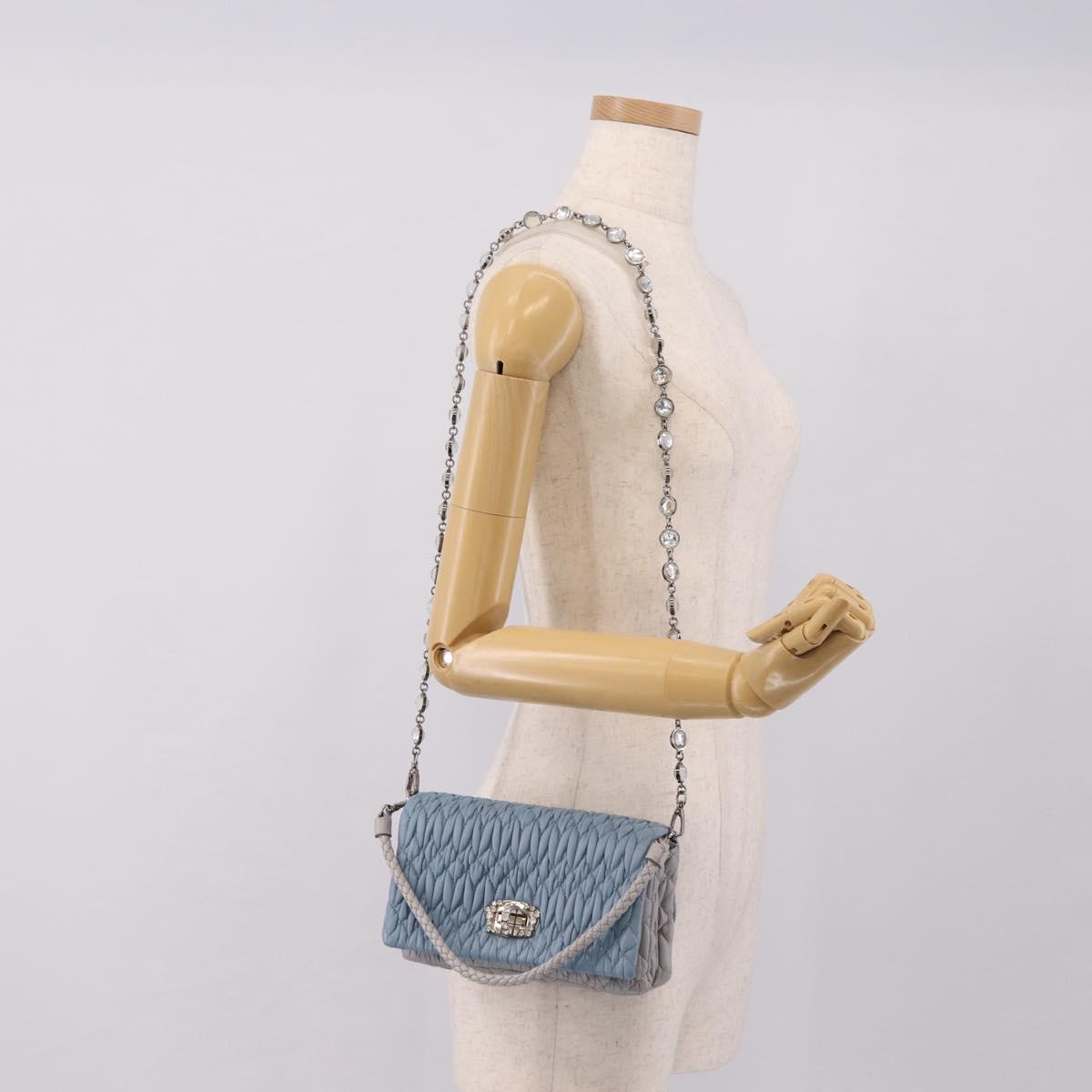 Miu Miu Matelasse Shoulder Bag Leather Light Blue Silver Auth ka6674M