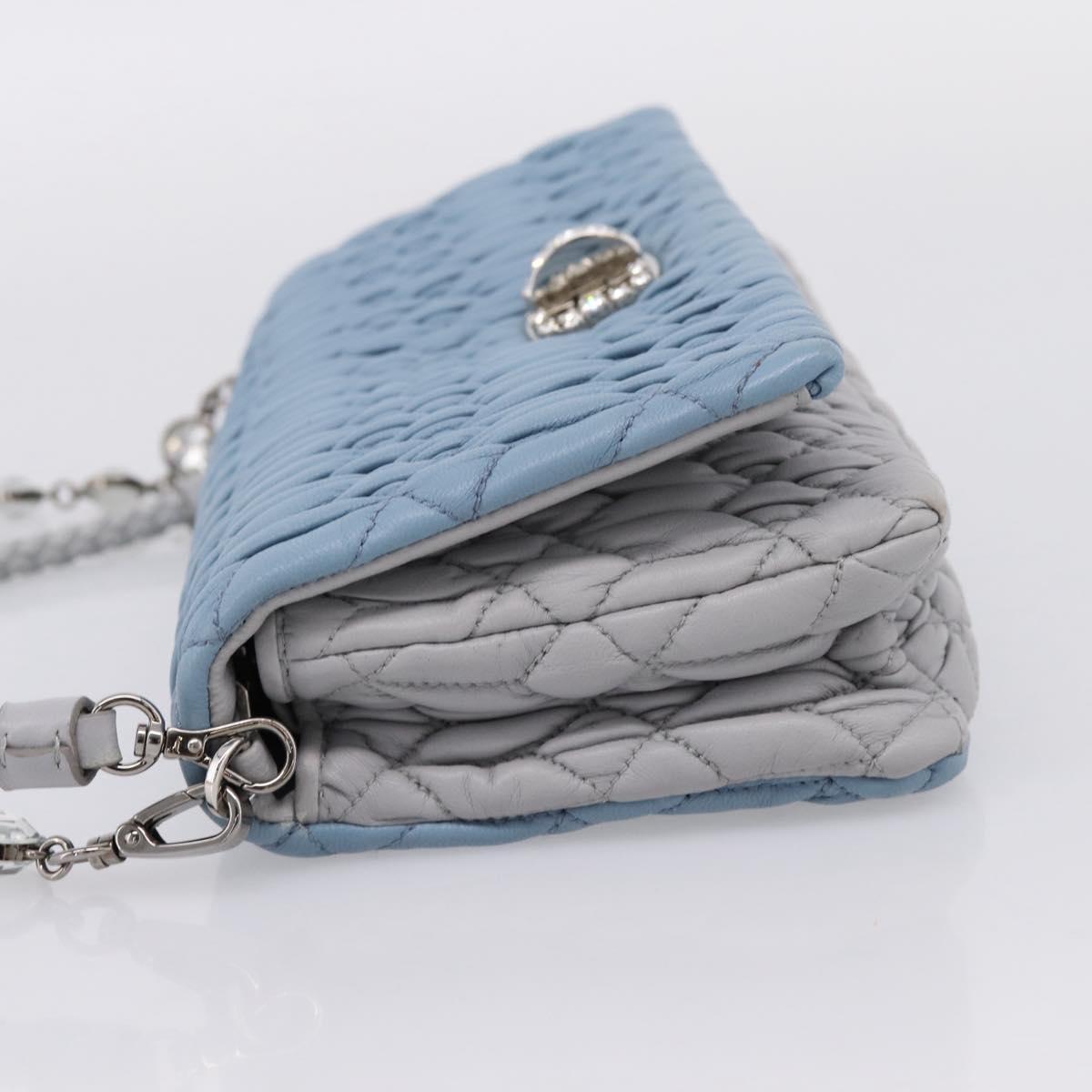 Miu Miu Matelasse Shoulder Bag Leather Light Blue Silver Auth ka6674M