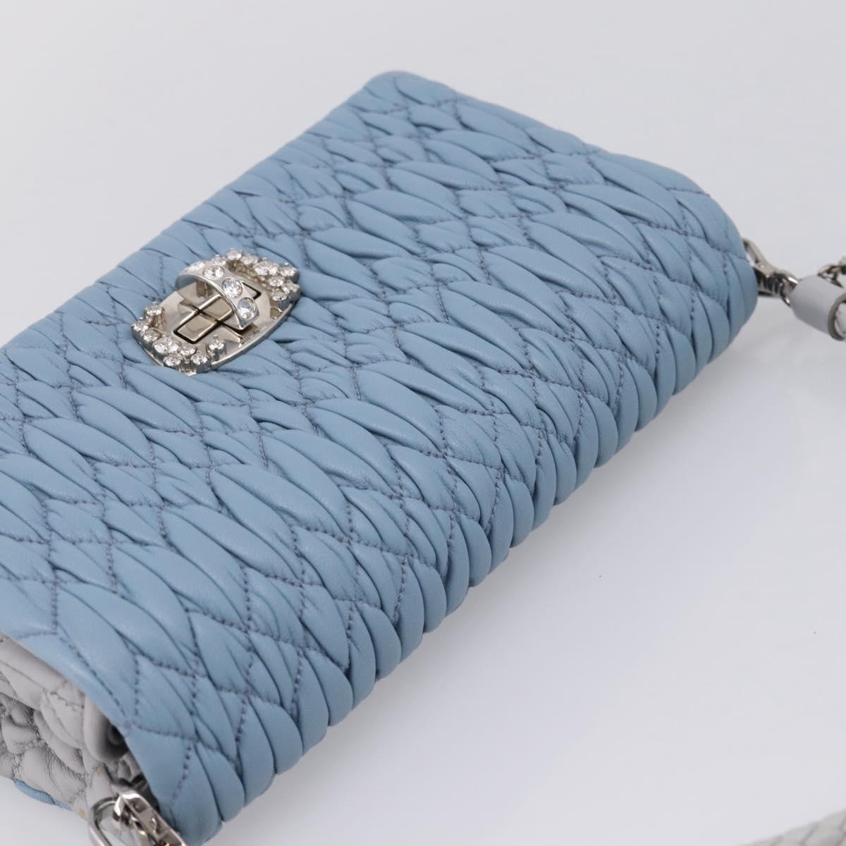 Miu Miu Matelasse Shoulder Bag Leather Light Blue Silver Auth ka6674M
