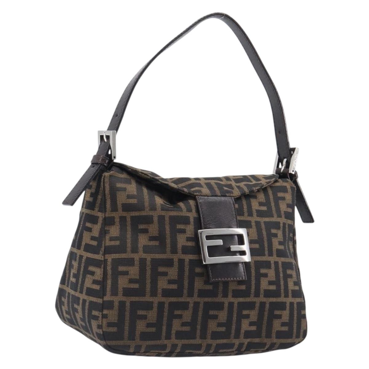 FENDI Zucca Canvas Mamma Baguette Shoulder Bag Black Silver Auth ka6675A