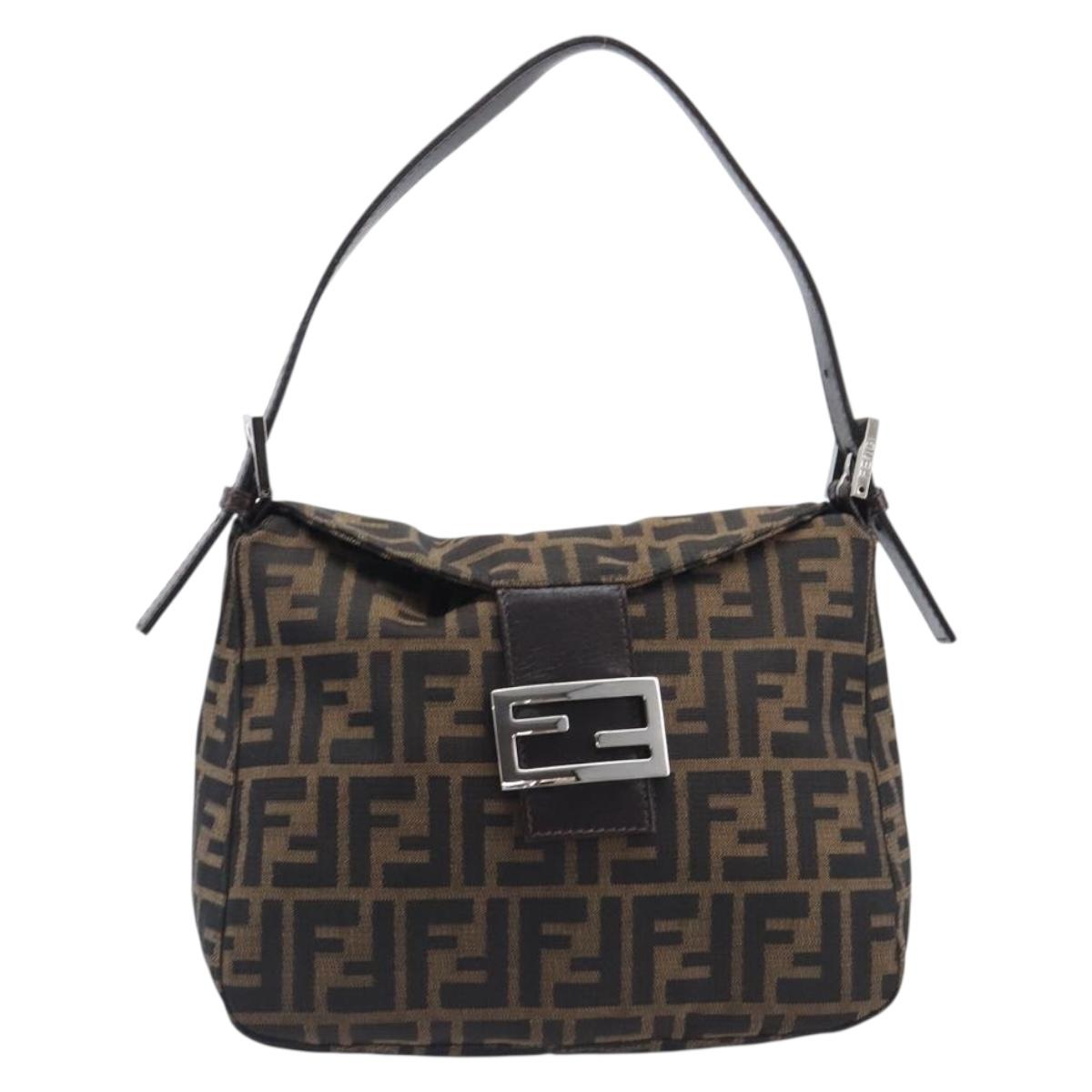 FENDI Zucca Canvas Mamma Baguette Shoulder Bag Black Silver Auth ka6675A