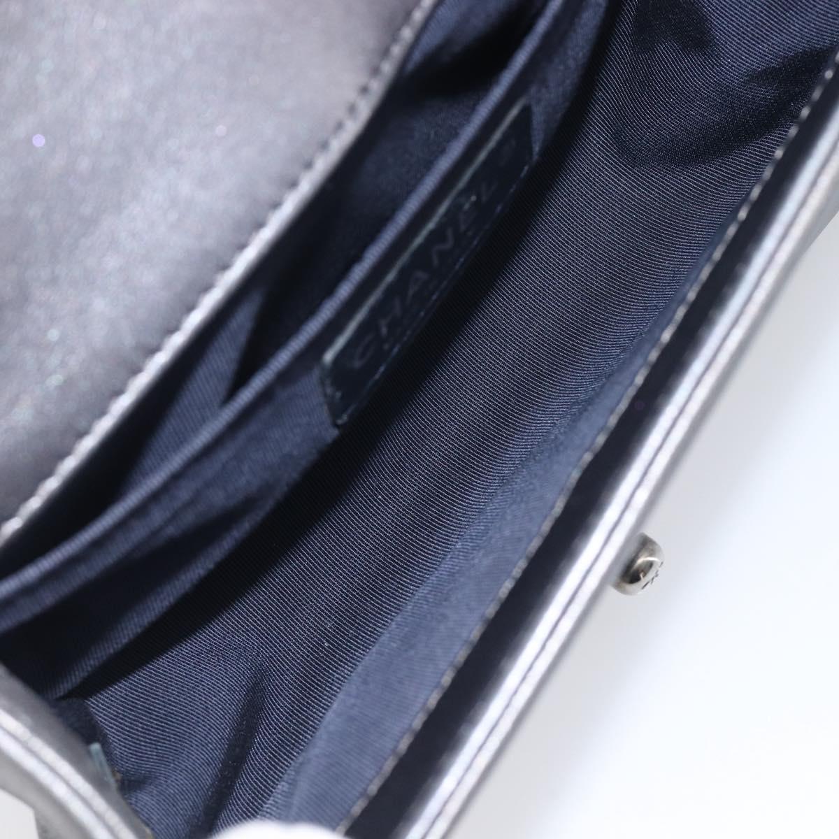 CHANEL Boy Chanel Medium Chain Shoulder Bag Lamb Skin Gray Silver Auth ka6676A