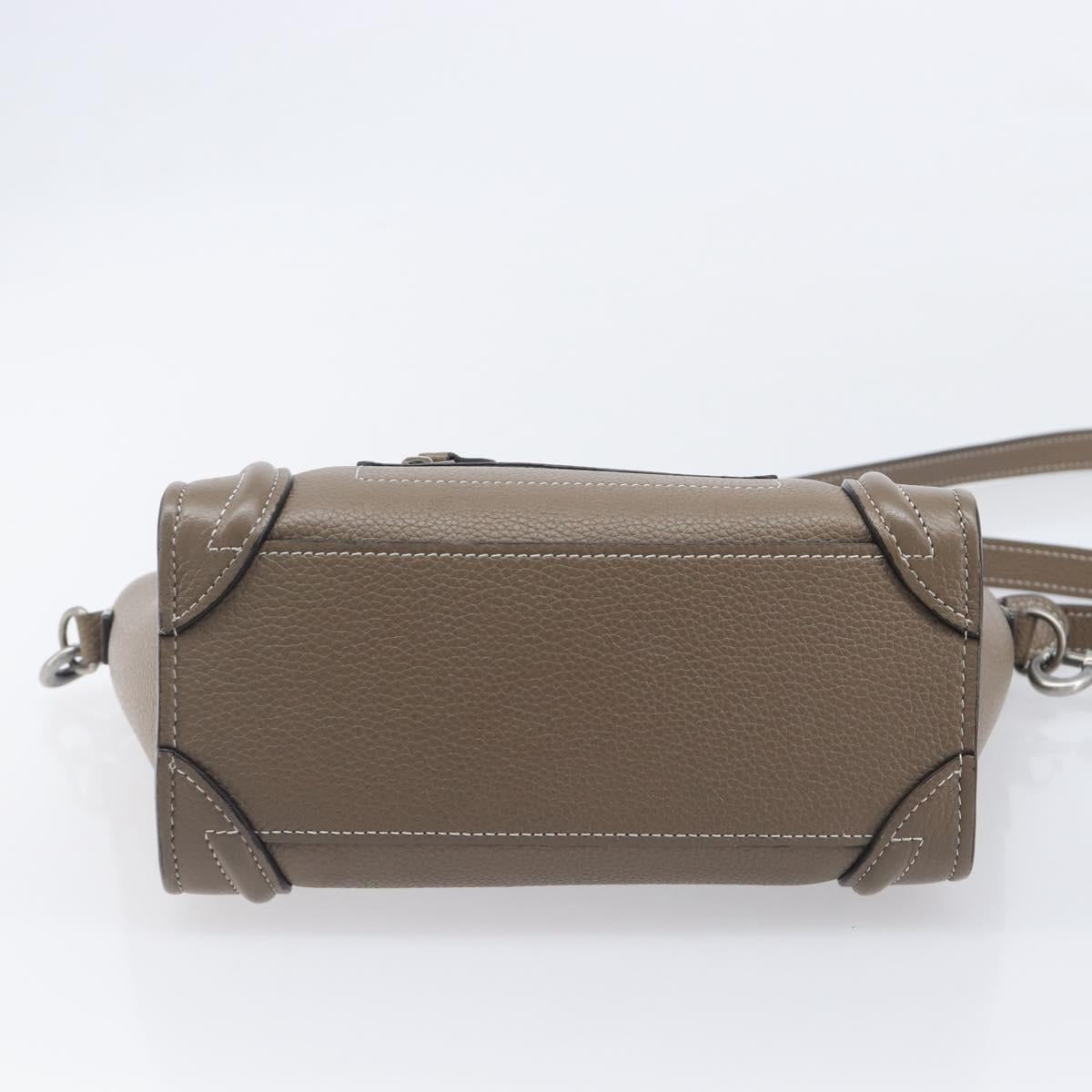 CELINE Luggage Nano Shopper Hand Bag Leather 2way Beige Silver Auth ka6678V