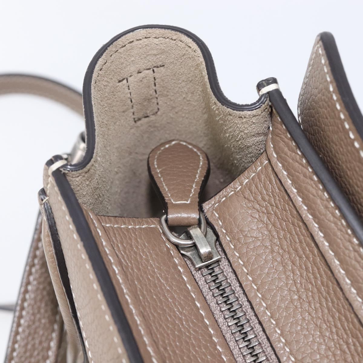 CELINE Luggage Nano Shopper Hand Bag Leather 2way Beige Silver Auth ka6678V