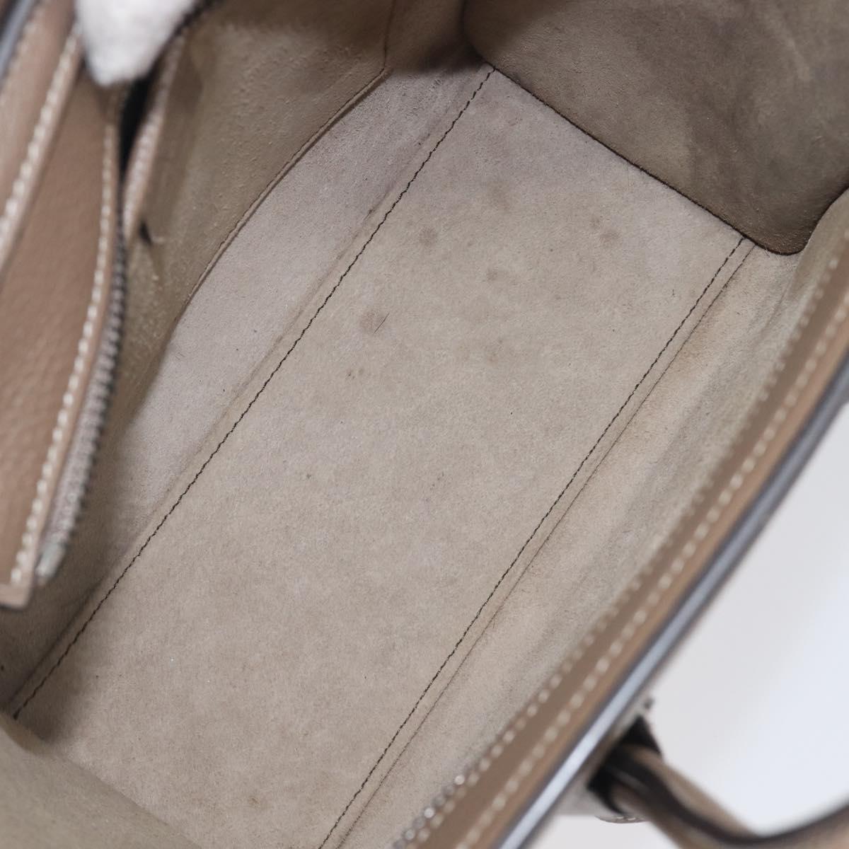 CELINE Luggage Nano Shopper Hand Bag Leather 2way Beige Silver Auth ka6678V
