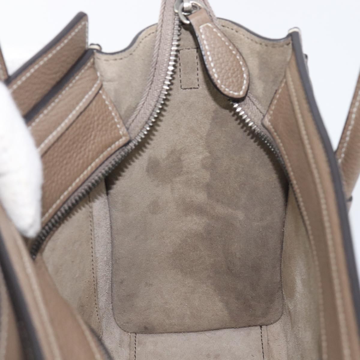 CELINE Luggage Nano Shopper Hand Bag Leather 2way Beige Silver Auth ka6678V