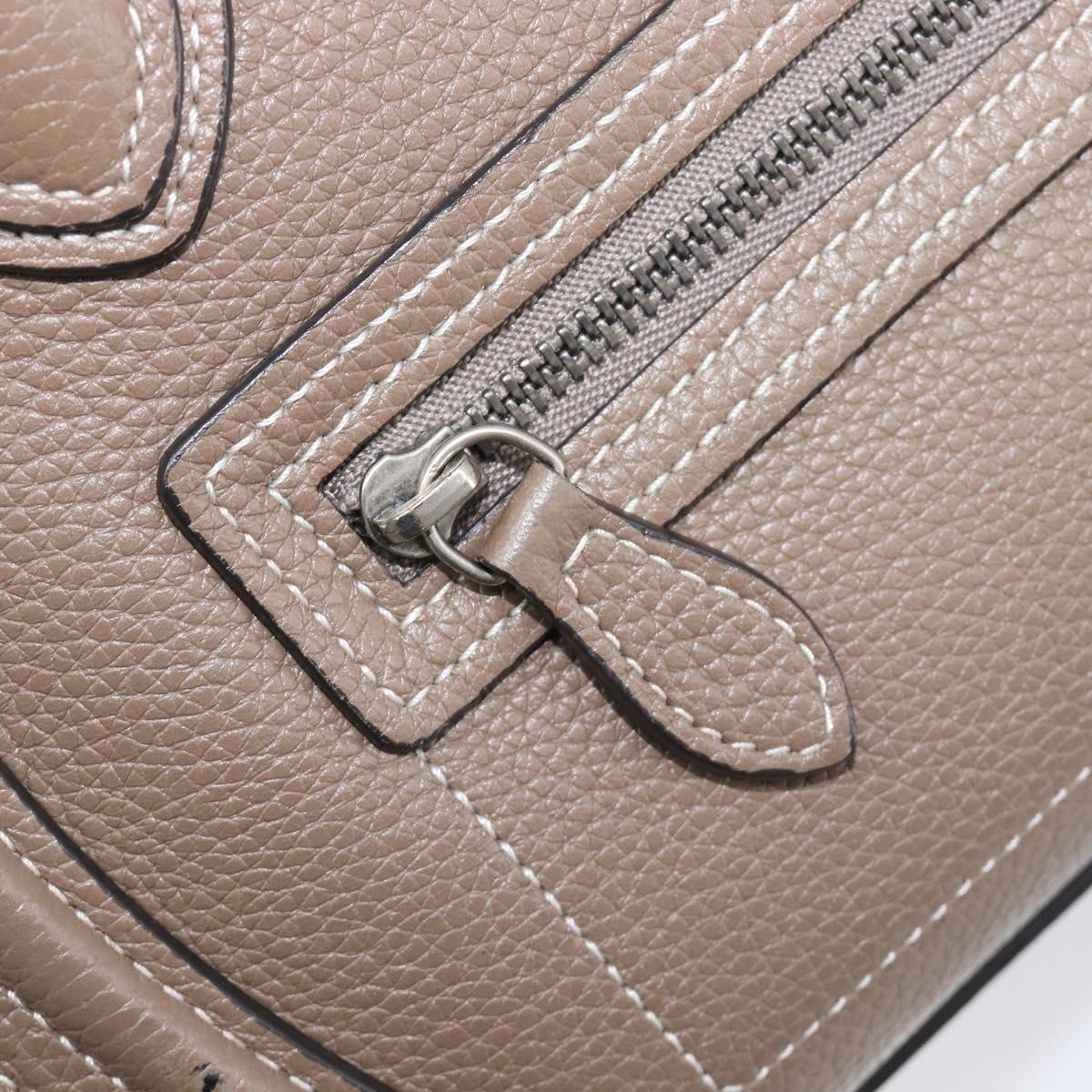 CELINE Luggage Nano Shopper Hand Bag Leather 2way Beige Silver Auth ka6678V