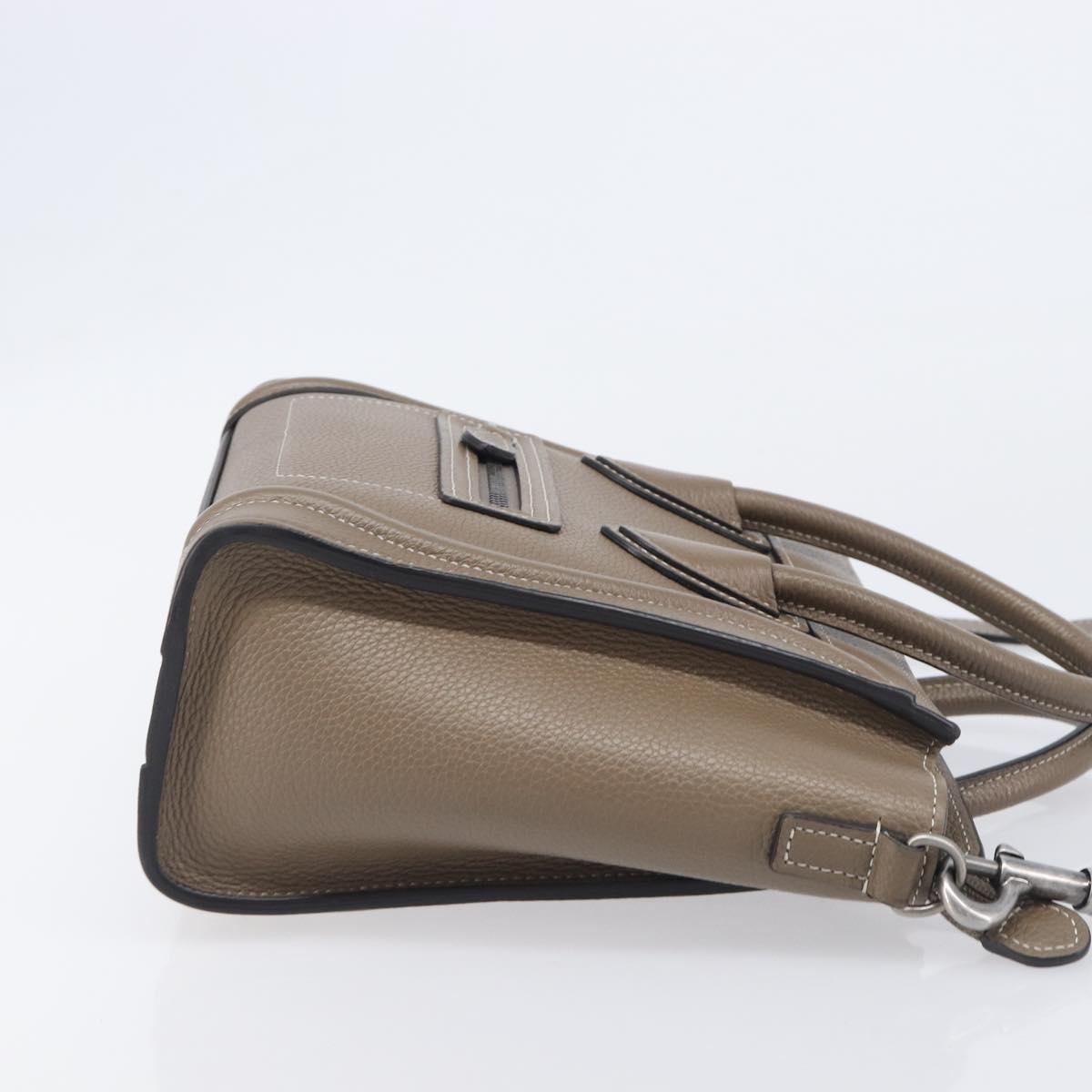 CELINE Luggage Nano Shopper Hand Bag Leather 2way Beige Silver Auth ka6678V