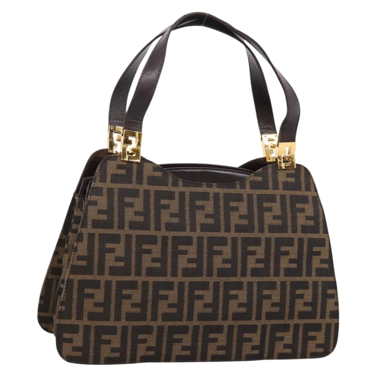 FENDI Zucca Canvas Hand Bag Black Gold Tone Auth ka6679V