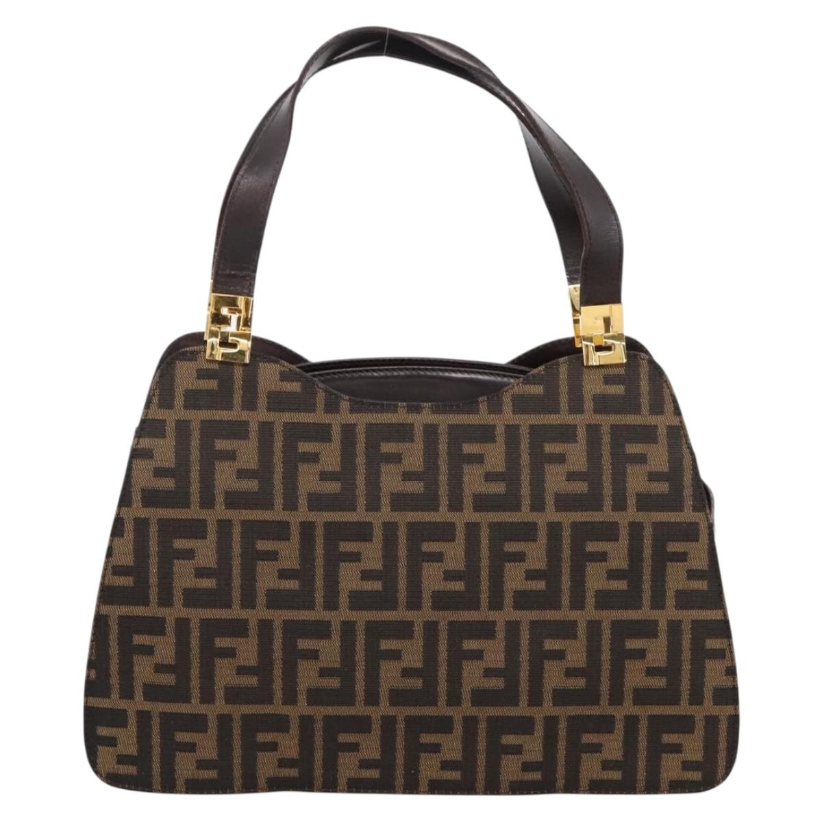 FENDI Zucca Canvas Hand Bag Black Gold Tone Auth ka6679V