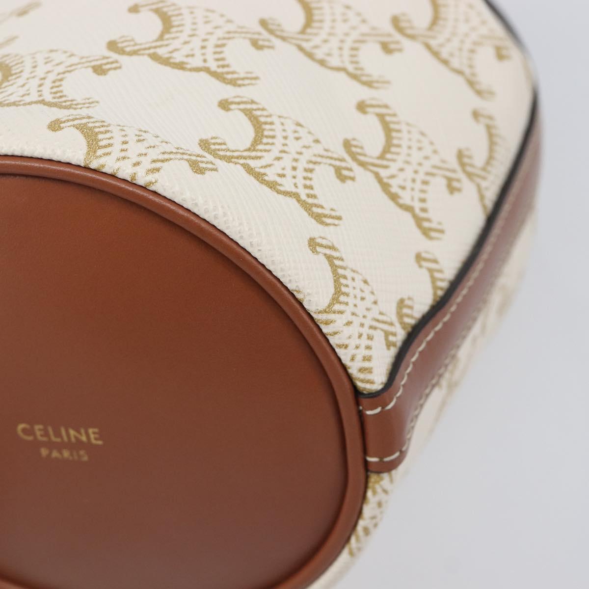 CELINE Triomphe Shoulder Bag PVC Leather White Gold Tone Auth ka6681A