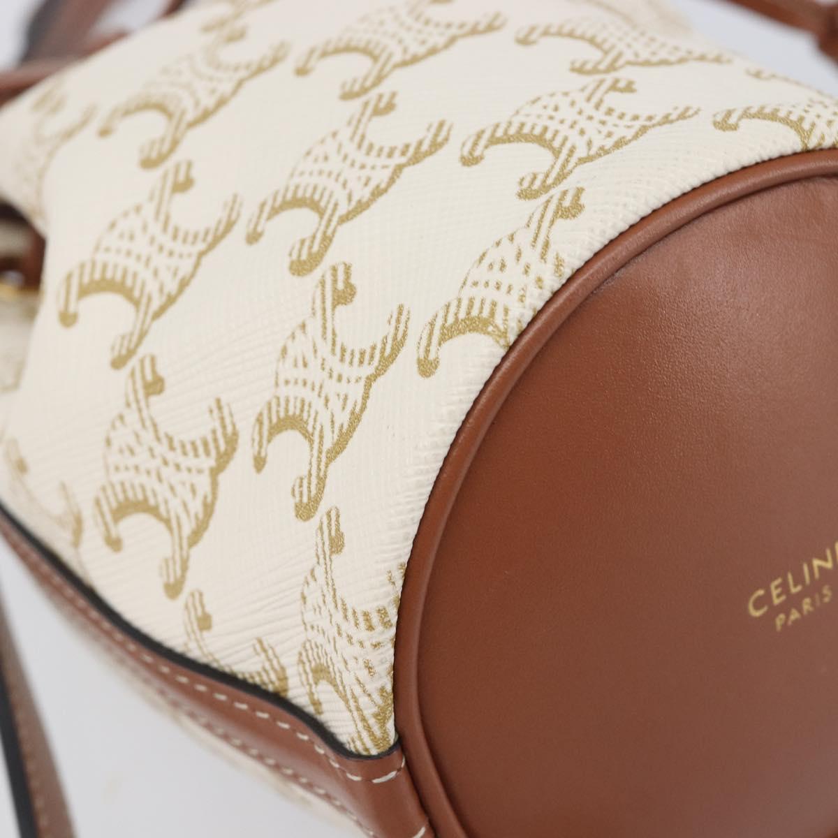 CELINE Triomphe Shoulder Bag PVC Leather White Gold Tone Auth ka6681A