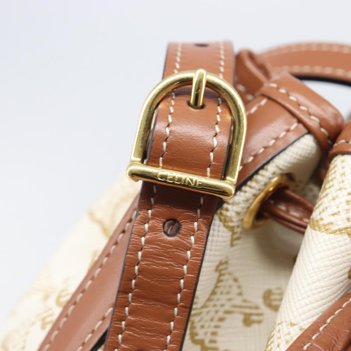 CELINE Triomphe Shoulder Bag PVC Leather White Gold Tone Auth ka6681A
