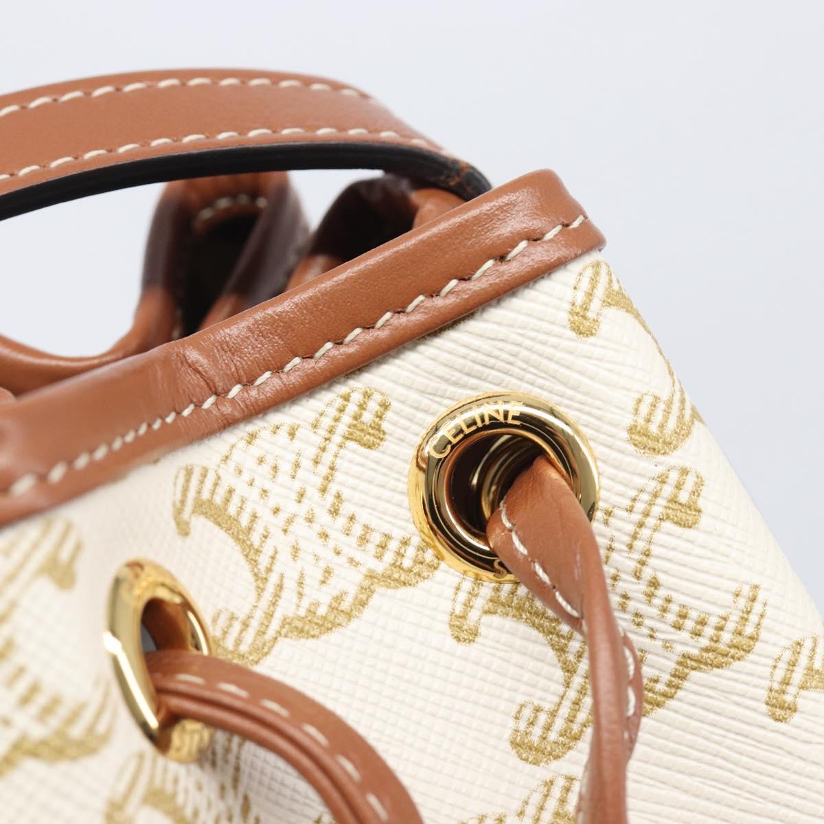 CELINE Triomphe Shoulder Bag PVC Leather White Gold Tone Auth ka6681A