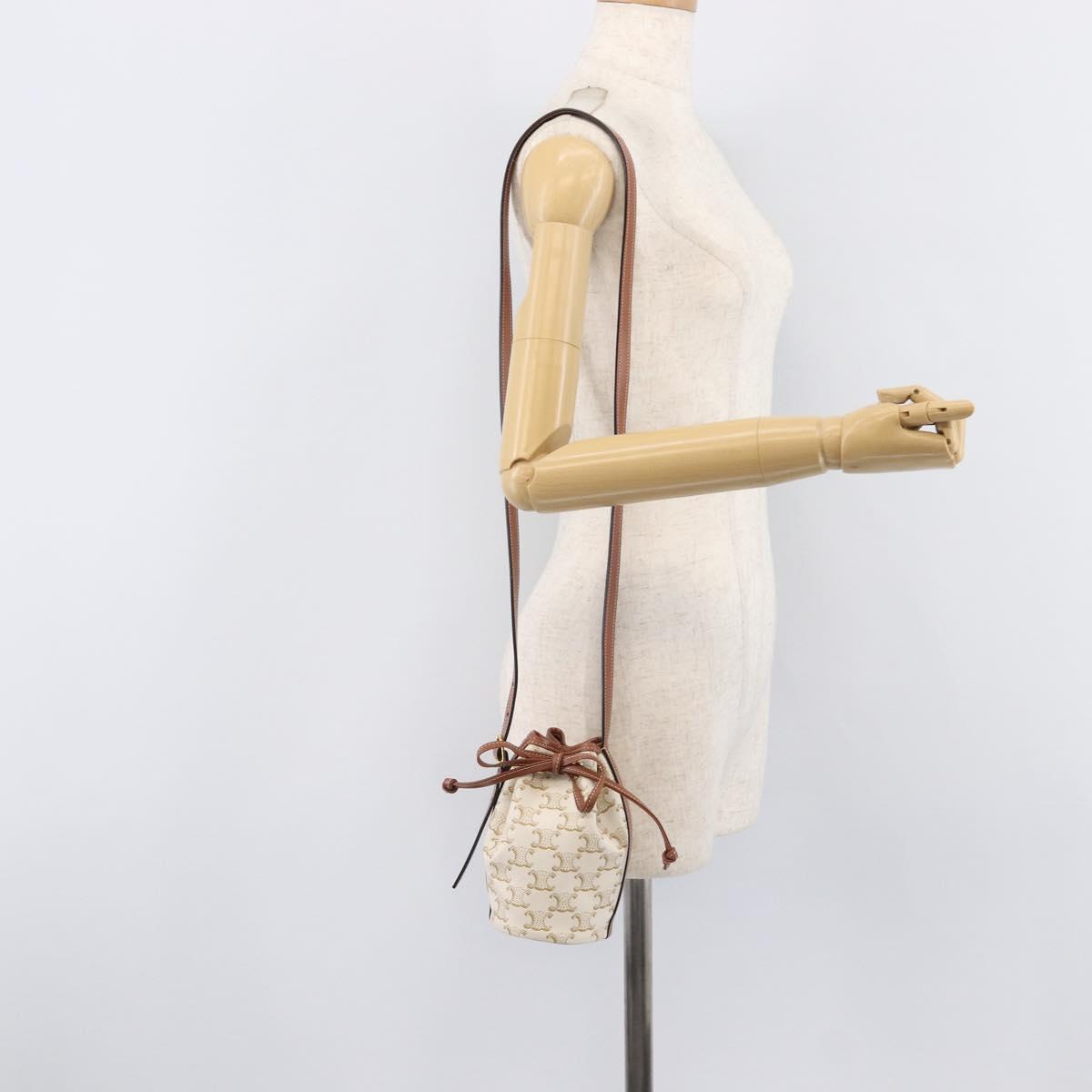CELINE Triomphe Shoulder Bag PVC Leather White Gold Tone Auth ka6681A