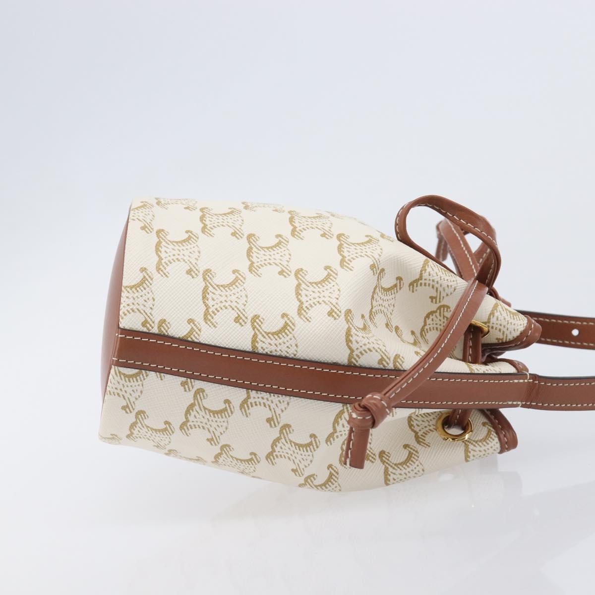 CELINE Triomphe Shoulder Bag PVC Leather White Gold Tone Auth ka6681A