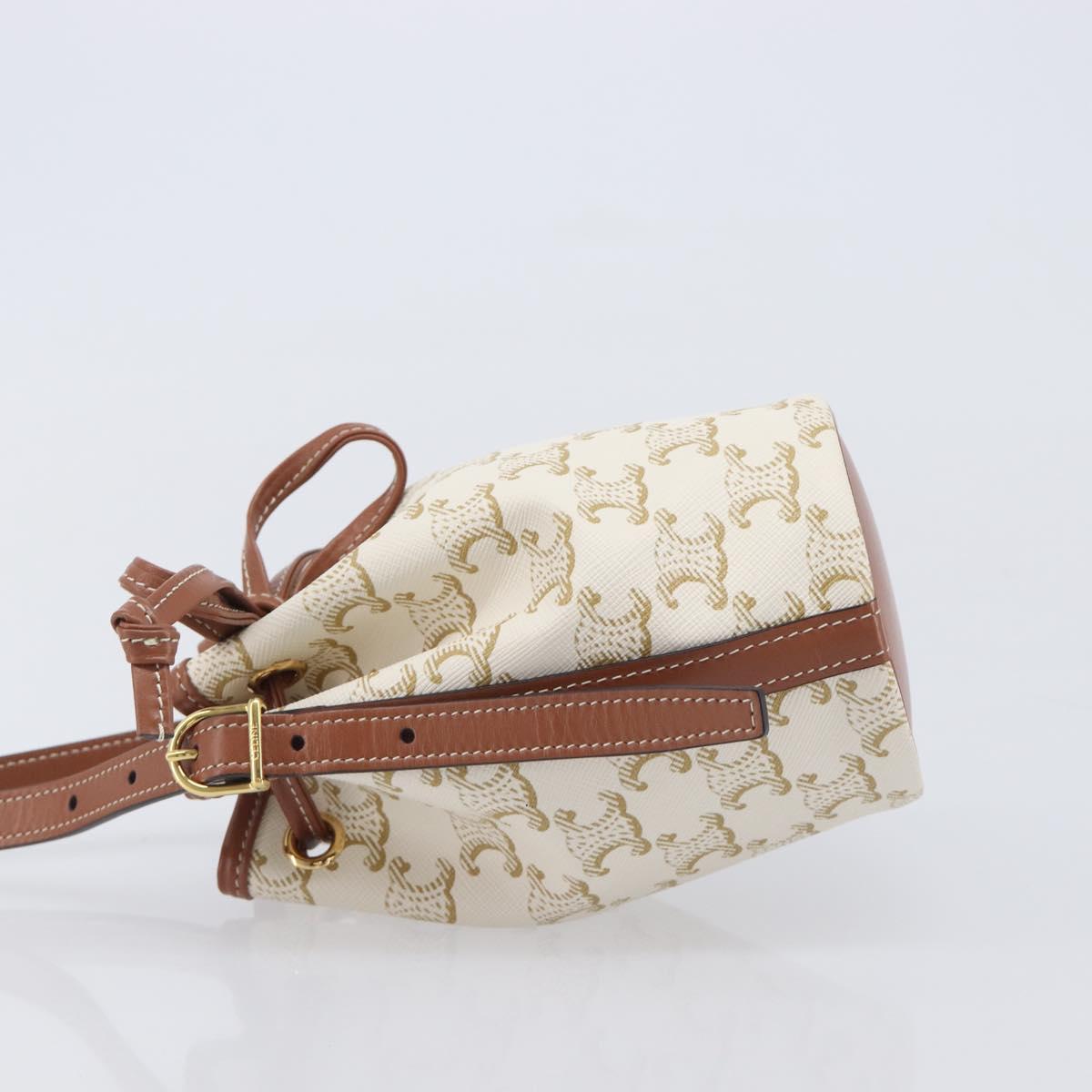 CELINE Triomphe Shoulder Bag PVC Leather White Gold Tone Auth ka6681A