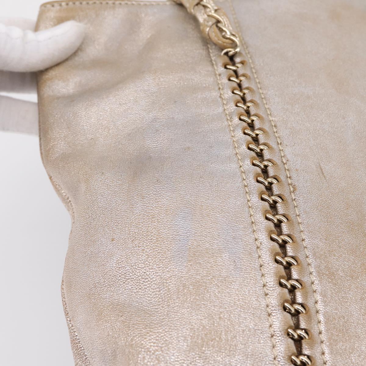 CHANEL Luxury Line Chain Tote Bag Leather Silver Gold Tone CC Auth ka6683