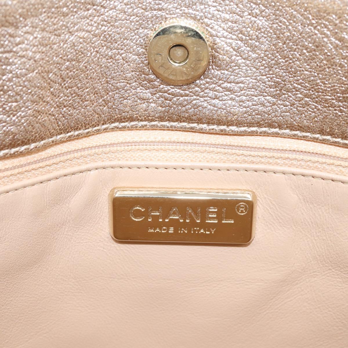 CHANEL Luxury Line Chain Tote Bag Leather Silver Gold Tone CC Auth ka6683