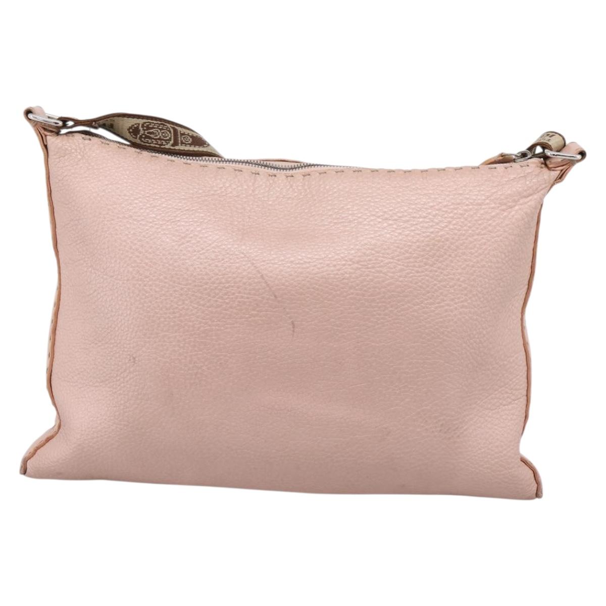FENDI Celeria Shoulder Bag Leather Beige Silver 8BT093 Auth ka6684